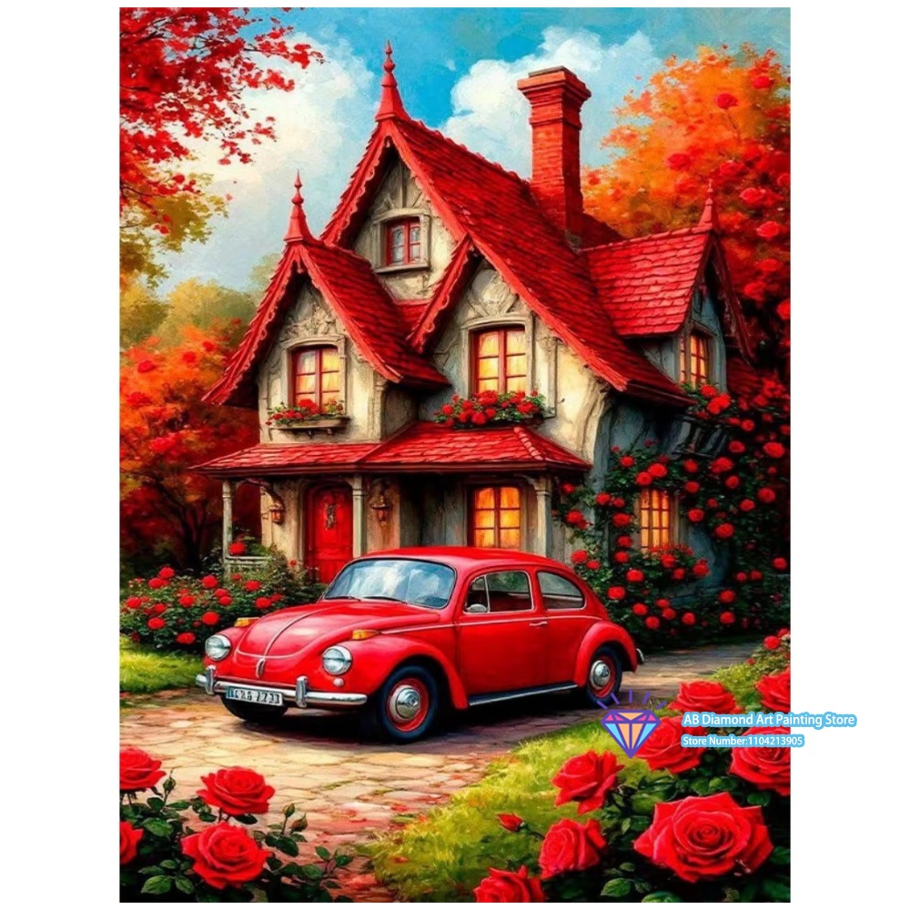 Art And Craft Autumn - Red House Car Rose Autumn Art