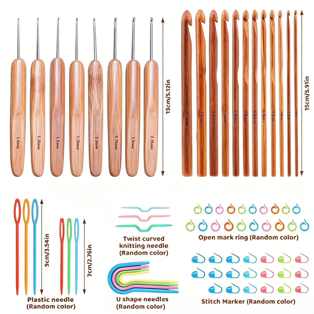 74pcs Bamboo Crochet Hooks Set - огляд і ціна Art Craft Market